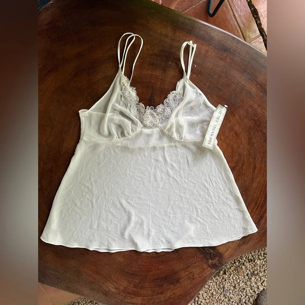 Secret Treasures Vintage Nightgown Lingerie Slip Dress White Layering Lace L
